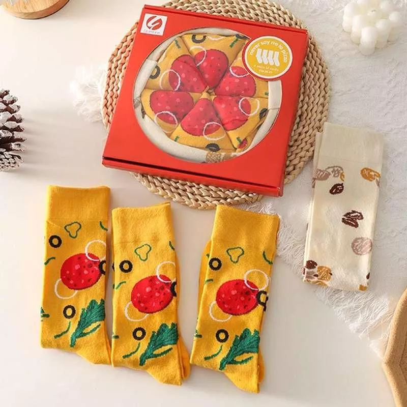 4pair/boxed Funny Socks Cute Simulated Food Pizza Socks Oil Painting Art Ins Fashion Middle Tube Socks Soft Comfortable Sock 4pair/boxed Funny Socks Cute Simulated Food Pizza Socks Oil Painting Art Ins Fashion Middle Tube Socks Soft Comfortable Sock