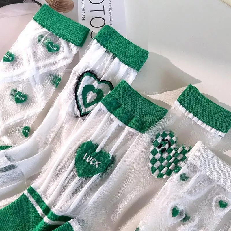 Summer Kawaii Mesh Thin Glass Crystal Silk Transparent Socks Woman Girl 2023 New Funny Heart White Green Long Slippers Stockings Summer Kawaii Mesh Thin Glass Crystal Silk Transparent Socks Woman Girl 2023 New Funny Heart White Green Long Slippers Stockings