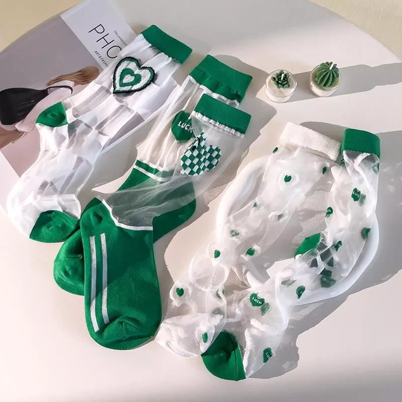 Summer Kawaii Mesh Thin Glass Crystal Silk Transparent Socks Woman Girl 2023 New Funny Heart White Green Long Slippers Stockings Summer Kawaii Mesh Thin Glass Crystal Silk Transparent Socks Woman Girl 2023 New Funny Heart White Green Long Slippers Stockings