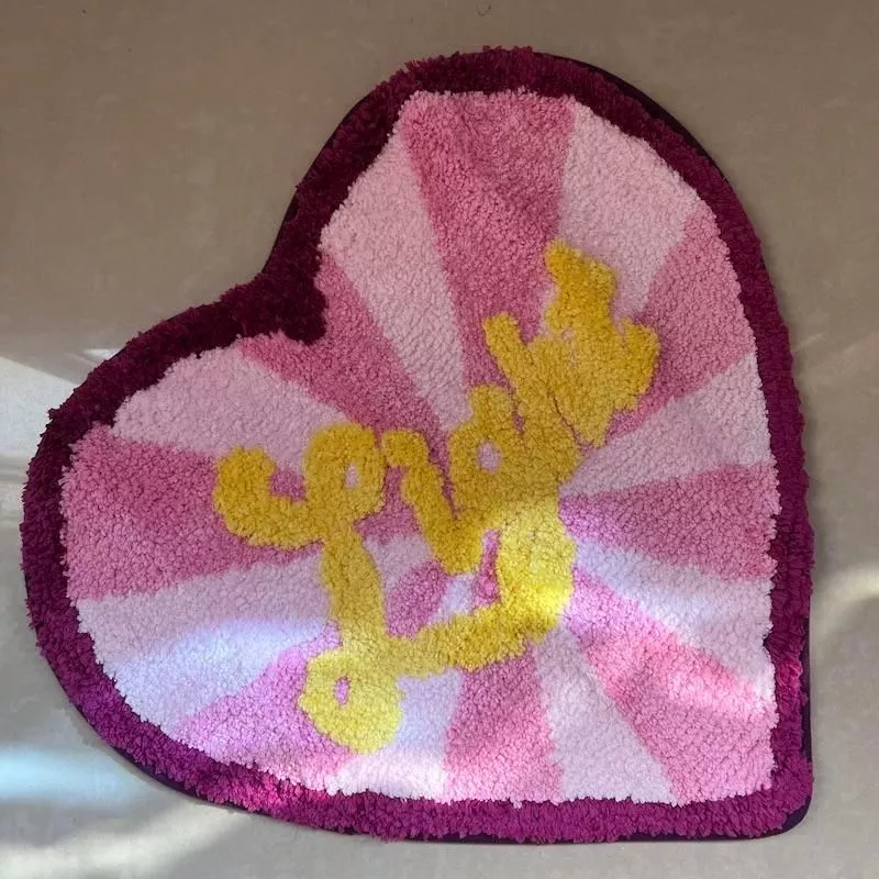 Love Sparkle Light Tufted Rug Carpet Or Wall Hanging Floor Bathroom Mat Cozy Red Heart Print Soft Absorbent Slip-resistant Decor