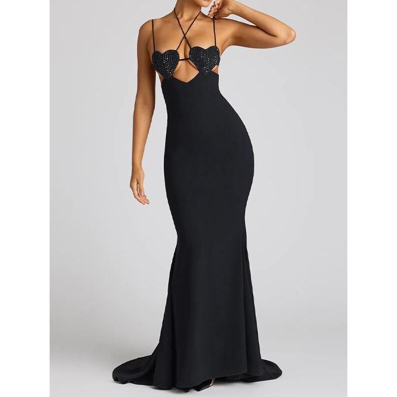 Sexy Shiny Heart Shape Sling Long Dresses For Women Fashion Hollow Out Backless Bodycon Dresses New Female Evening Party Vestido Sexy Shiny Heart Shape Sling Long Dresses For Women Fashion Hollow Out Backless Bodycon Dresses New Female Evening Party Vestido